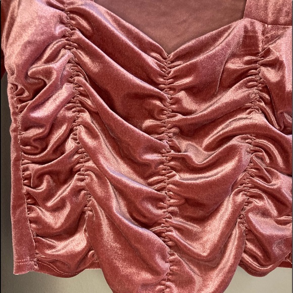 Love, Fire Velvet Pink Ruched Long Sleeve Top - Picture 3 of 5